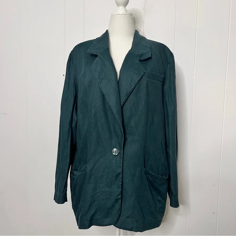 Lord & Taylor 100% Linen Unlined Blazer Longline Dark Green Size 18W Career